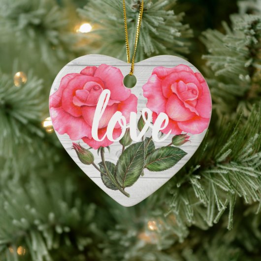 ウオータカラーピンクローズボタニカルフローライラストレーション セラミックオーナメント (ツリー)