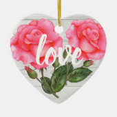 ウオータカラーピンクローズボタニカルフローライラストレーション セラミックオーナメント (正面)