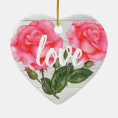 ウオータカラーピンクローズボタニカルフローライラストレーション セラミックオーナメント (裏面)