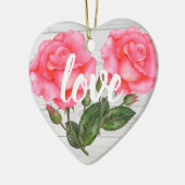 ウオータカラーピンクローズボタニカルフローライラストレーション セラミックオーナメント (左)