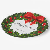 ウオータカラーホリーベリー及びレッドリボンフェスティバル ペーパープレート (アングル)