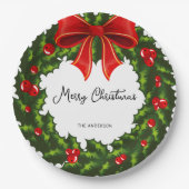 ウオータカラーホリーベリー及びレッドリボンフェスティバル ペーパープレート (正面)