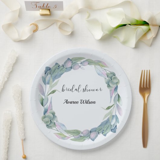 ウオータカラーユーカリブライダルシャワー ペーパープレート (ウェディング)