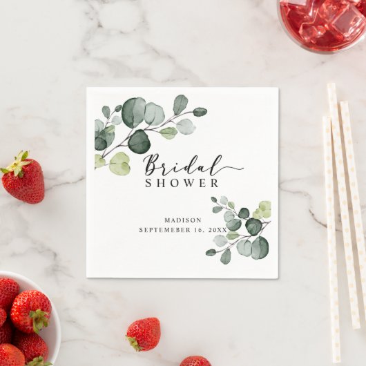 ウオータカラーユーカリプスグリーンブライダルシャワー スタンダードカクテルナプキン (インサイチュ)