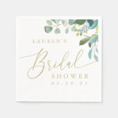 ウオータカラーユーカリプスグリーンブライダルシャワー スタンダードカクテルナプキン (正面)