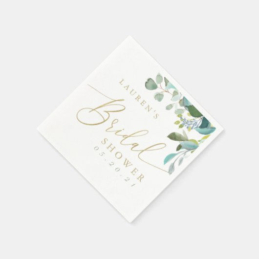 ウオータカラーユーカリプスグリーンブライダルシャワー スタンダードカクテルナプキン (角)