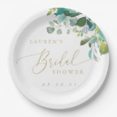 ウオータカラーユーカリプスグリーンブライダルシャワー ペーパープレート (正面)