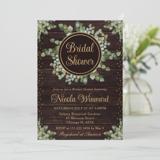 ウオータカラーユーカリプスグリーンブライダルシャワー 招待状 (スタンド正面)
