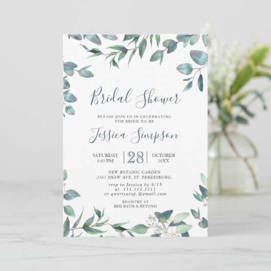 ウオータカラーユーカリプスグリーンブライダルシャワー 招待状 (スタンド正面)