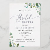 ウオータカラーユーカリプスグリーンブライダルシャワー 箔招待状 (正面)