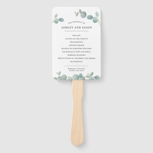 ウオータカラーユーカリプスグリーン結婚式 プログラム ハンドファン (正面)