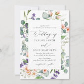 ウオータカラーユーカリプラベンダーピーチ結婚ズ 招待状 (正面)