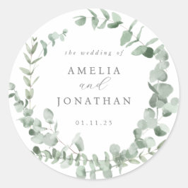 ウオータカラーユーカリ結婚式招待状 ラウンドシール