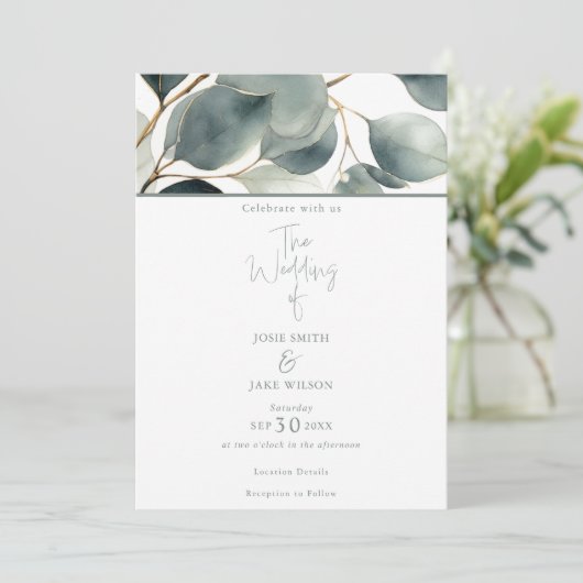 ウオータカラーユーカリ結婚式招待状 招待状 (スタンド正面)