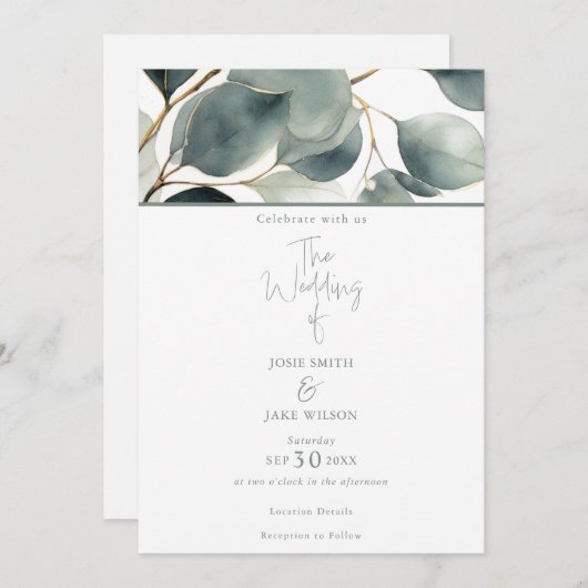 ウオータカラーユーカリ結婚式招待状 招待状 (正面/裏面)