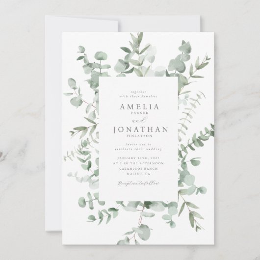 ウオータカラーユーカリ結婚式招待状 招待状 (正面)