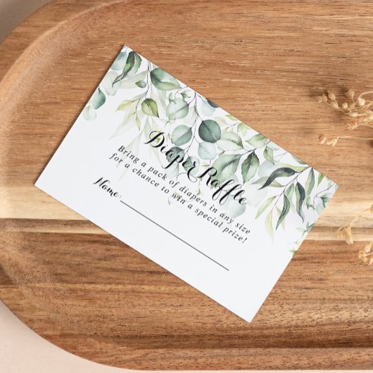 ウオータカラーユーカリ緑おむつラッフルチケット エンクロージャーカード