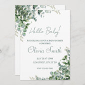 ウオータカラーユーカリ赤ちゃんシャワー招待状 招待状 (正面/裏面)