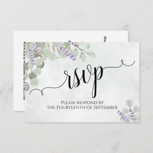 ウオータカラーユーカリ&ラベンダー素朴ズ結婚 出欠カード (正面/裏面)