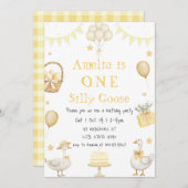 ウオータカラーワンガチョウ間抜けオレンジギンガム誕生日 招待状 (正面/裏面)