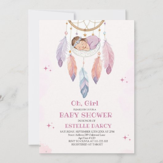 ウオータカラー夢キャッチャー赤ちゃんシャワー招待状 招待状 (正面)