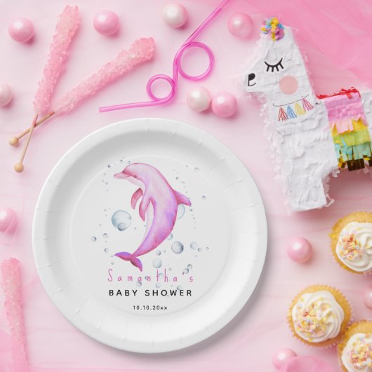 ウオータカラー海イルカのベビーシャワー ペーパープレート (パーティー)