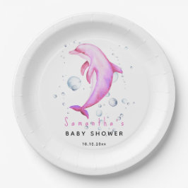 ウオータカラー海イルカのベビーシャワー ペーパープレート