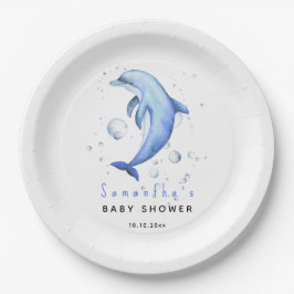 ウオータカラー海イルカのベビーシャワー ペーパープレート
