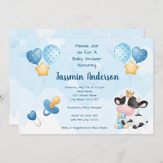ウオータカラー牛ベビーシャワー招待状 招待状 (正面/裏面)