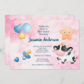 ウオータカラー牛ベビーシャワー招待状 招待状 (正面/裏面)