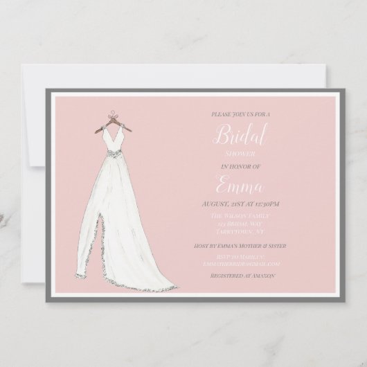 ウオータカラー結婚ドレスオンハンガーブライダルシャワー 招待状 (正面)