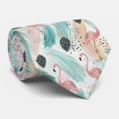ウオーターカラフラミンゴ熱帯性風柄 ネクタイ (ロール)