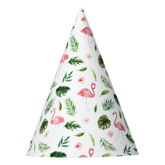 ウオーターカラフラミンゴ熱帯性風柄 パーティーハット (正面)