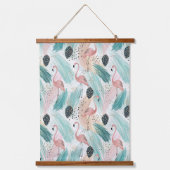 ウオーターカラフラミンゴ熱帯性風柄 吊り下げ型タペストリー (正面)