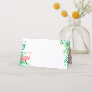 ウオーターカラフラミンゴ&パーム葉トロピカル結婚ズ プレイスカード
