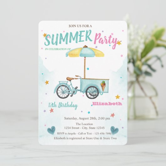 ウオーターカラーアイスクリームバイクスターズ誕生日 招待状 (スタンド正面)