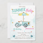 ウオーターカラーアイスクリームバイクスターズ誕生日 招待状 (正面)