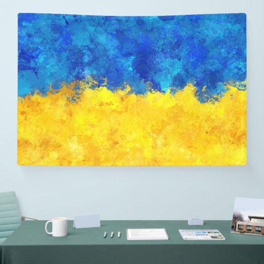 ウオーターカラーアートウクライナ国旗 横断幕 (トレードショー)