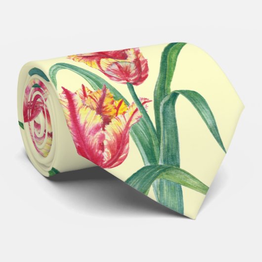 ウオーターカラーイエローオウムフローライラストレーション ネクタイ (ロール)