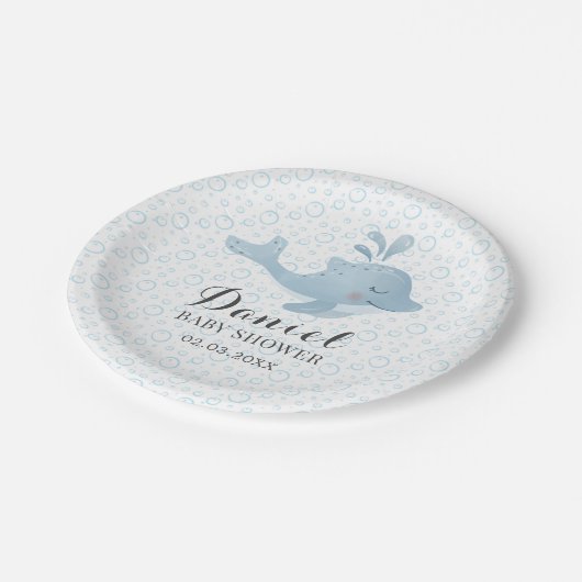 ウオーターカラーイルカベビーベビーシャワー招待状ラボ ペーパープレート (アングル)
