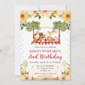 ウオーターカラーウッドランドアニマルズピクニック子供の誕生日 招待状 (正面)