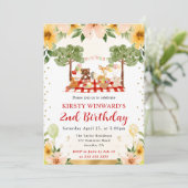 ウオーターカラーウッドランドアニマルズピクニック子供の誕生日 招待状 (スタンド正面)