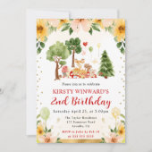 ウオーターカラーウッドランドアニマルズピクニック子供の誕生日 招待状 (正面)