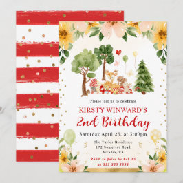 ウオーターカラーウッドランドアニマルズピクニック子供の誕生日 招待状