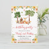 ウオーターカラーウッドランドアニマルズピクニック誕生日 招待状 (スタンド正面)