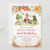 ウオーターカラーウッドランドアニマルズ子供の誕生日 招待状 (正面)