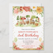 ウオーターカラーウッドランドアニマルズ子供の誕生日 招待状 (正面)