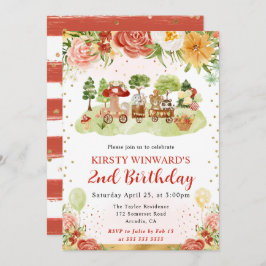 ウオーターカラーウッドランドアニマルズ子供の誕生日 招待状