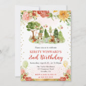 ウオーターカラーウッドランドアニマルズ子供の誕生日 招待状 (正面)