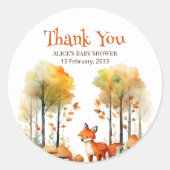 ウオーターカラーウッドランドキツネベビーシャワー ラウンドシール (正面)